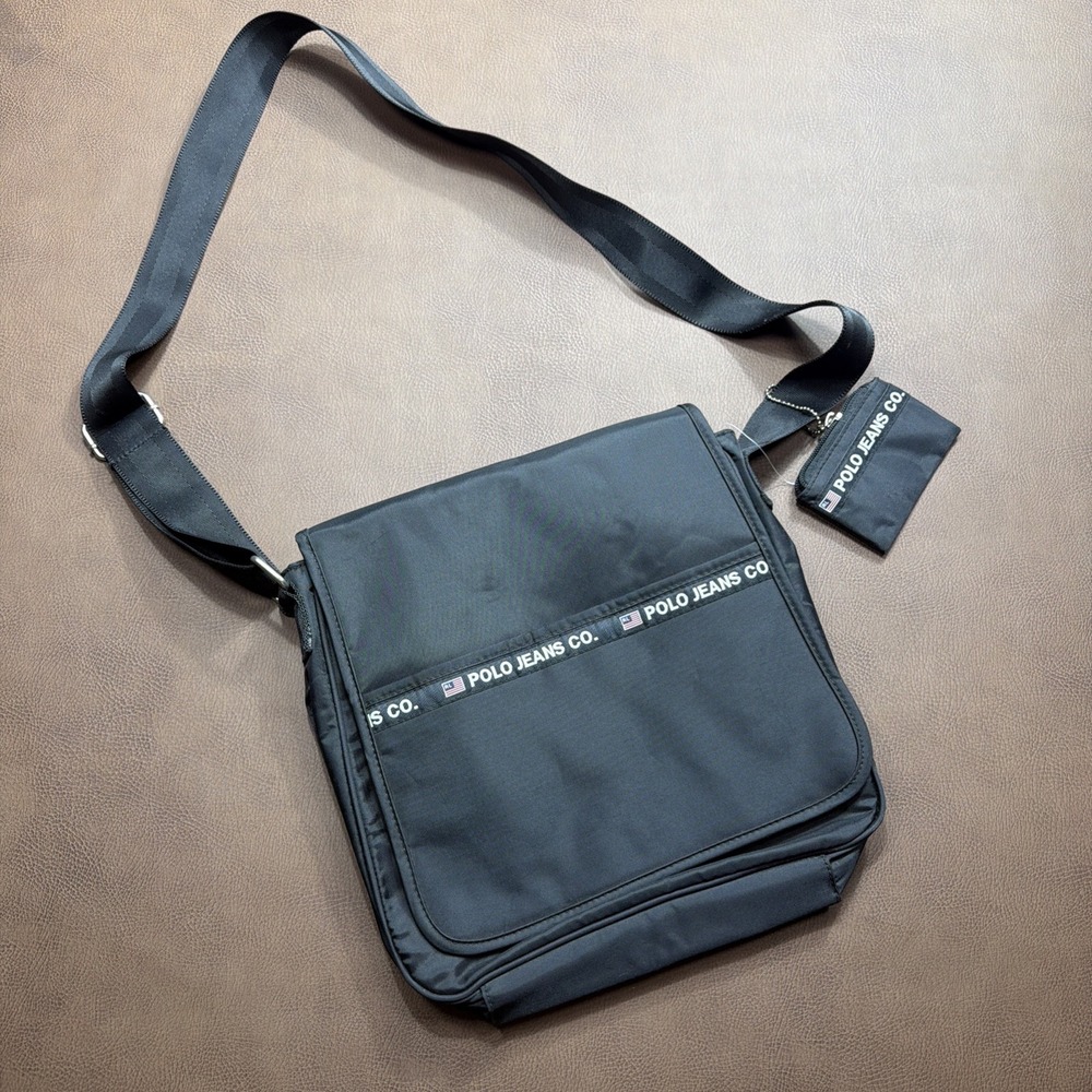 VTG 90s Polo Jeans Co Ralph Lauren Strap Messenger Bag With Coin Pouch! Black